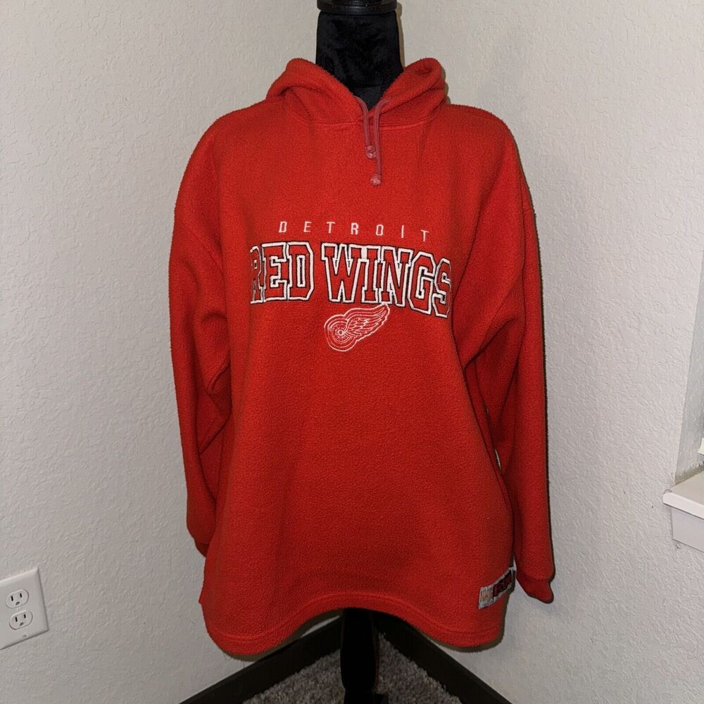 Vtg Pro Edge Hoodie Adult Large Red Detroit Red Wings NHL Hockey Sport Fleece